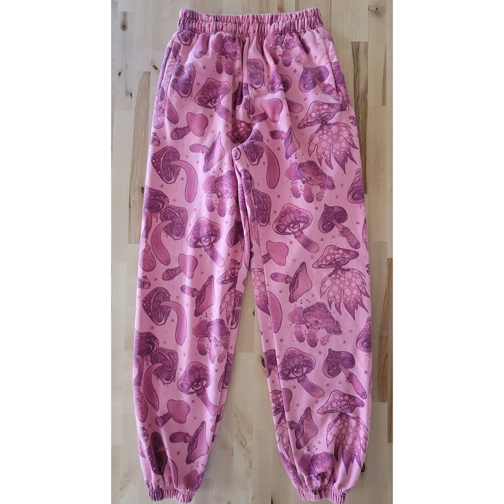 Vintage Mushroom Sweatpants Size SM Pink Hippie Festival Fairy Boho - Picture 2 of 11